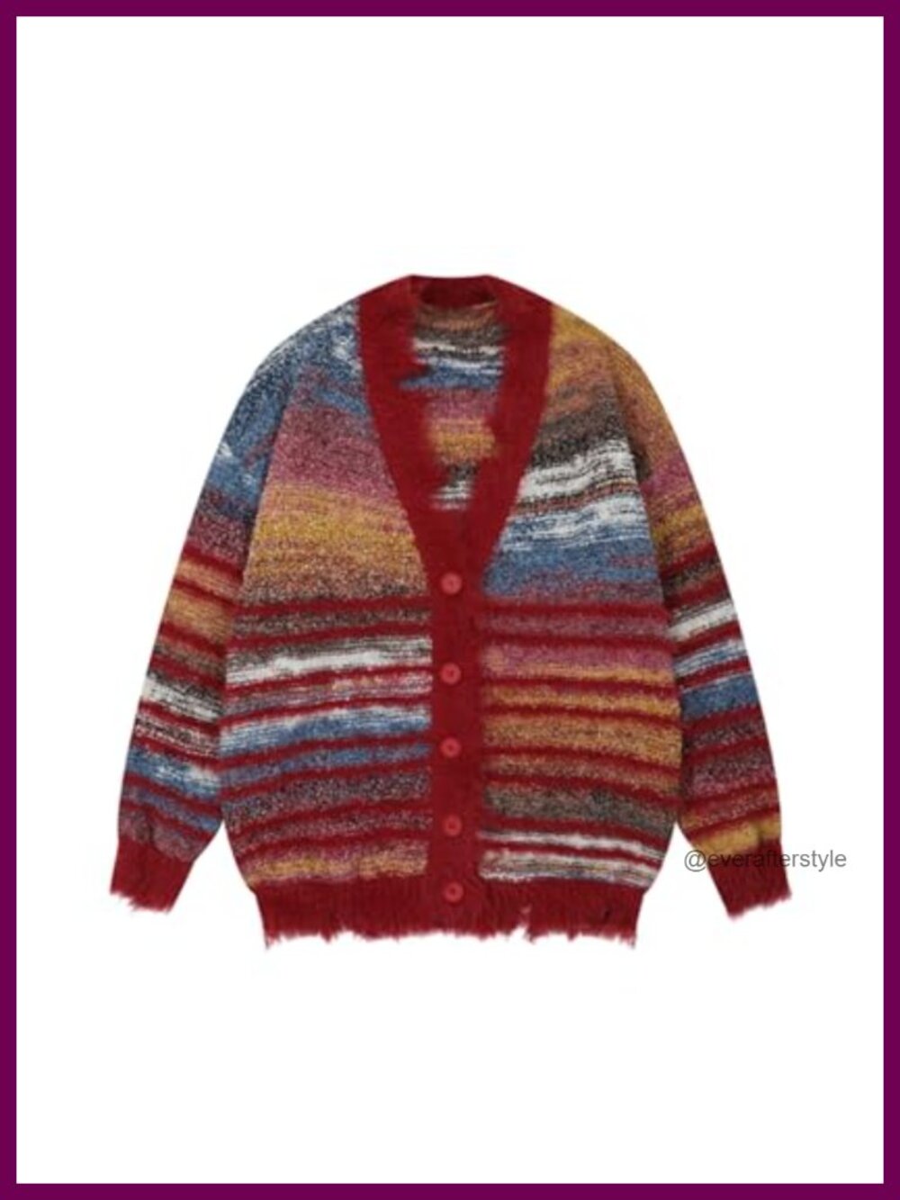 Oversized V Neck Knit Cardigan Fringe Button Down Acrylic Sweater
